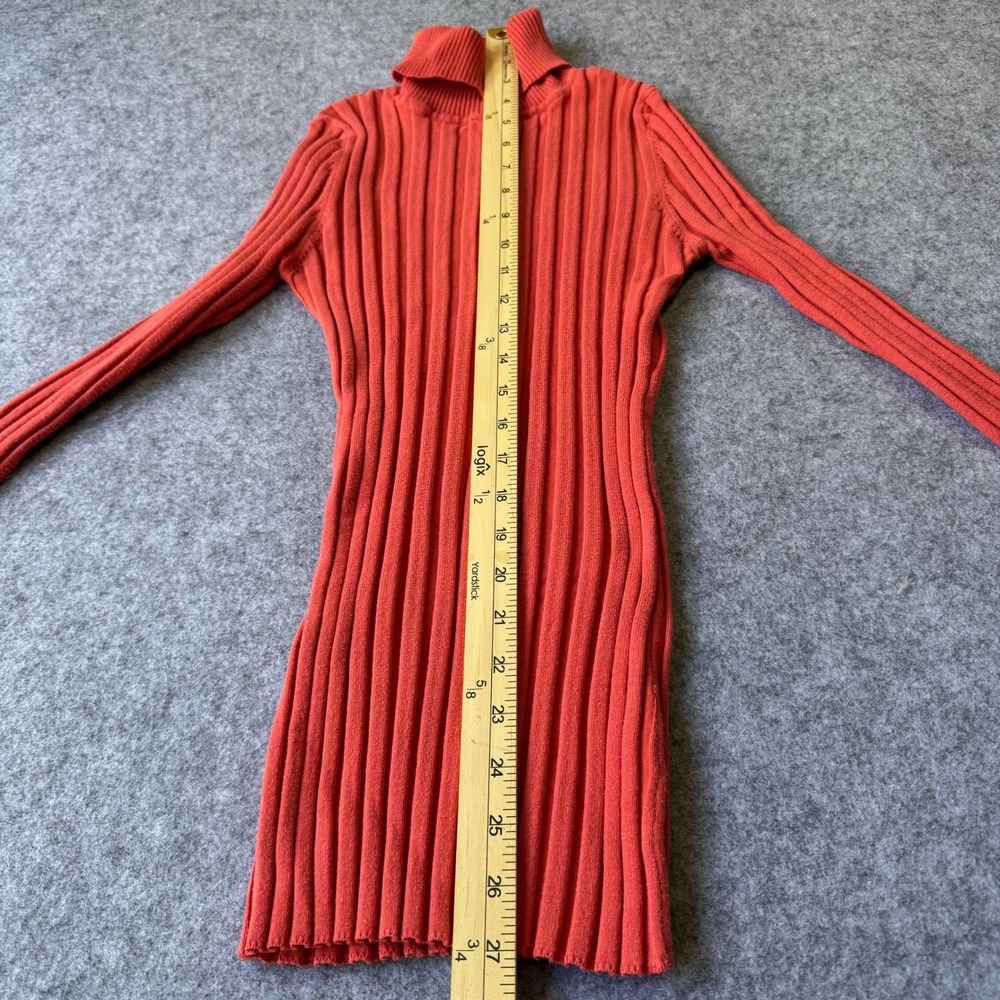 Dots Womens Ribbed Turtleneck Sweater Small Orange Knit Slim Fit